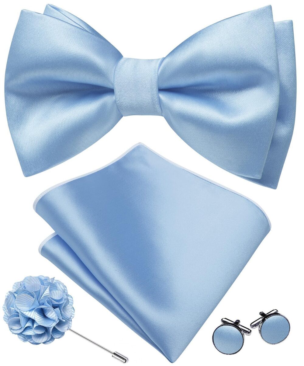 8348 Pretied Bow Ties Solid Color Bow Tie Pocket Square Cufflinks Lapel Pin